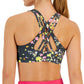 ID Ideology Women's Active Pansy Print Strappy Back Low Impact Sports Bra Gray Size X-Small