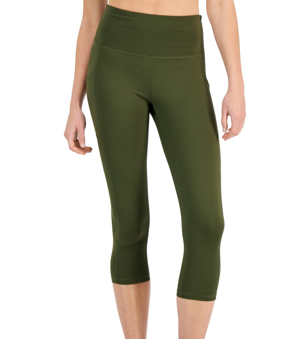 ID Ideology Women's Compression High Rise Side Pocket Cropped Leggings Green Size Petite Medium
