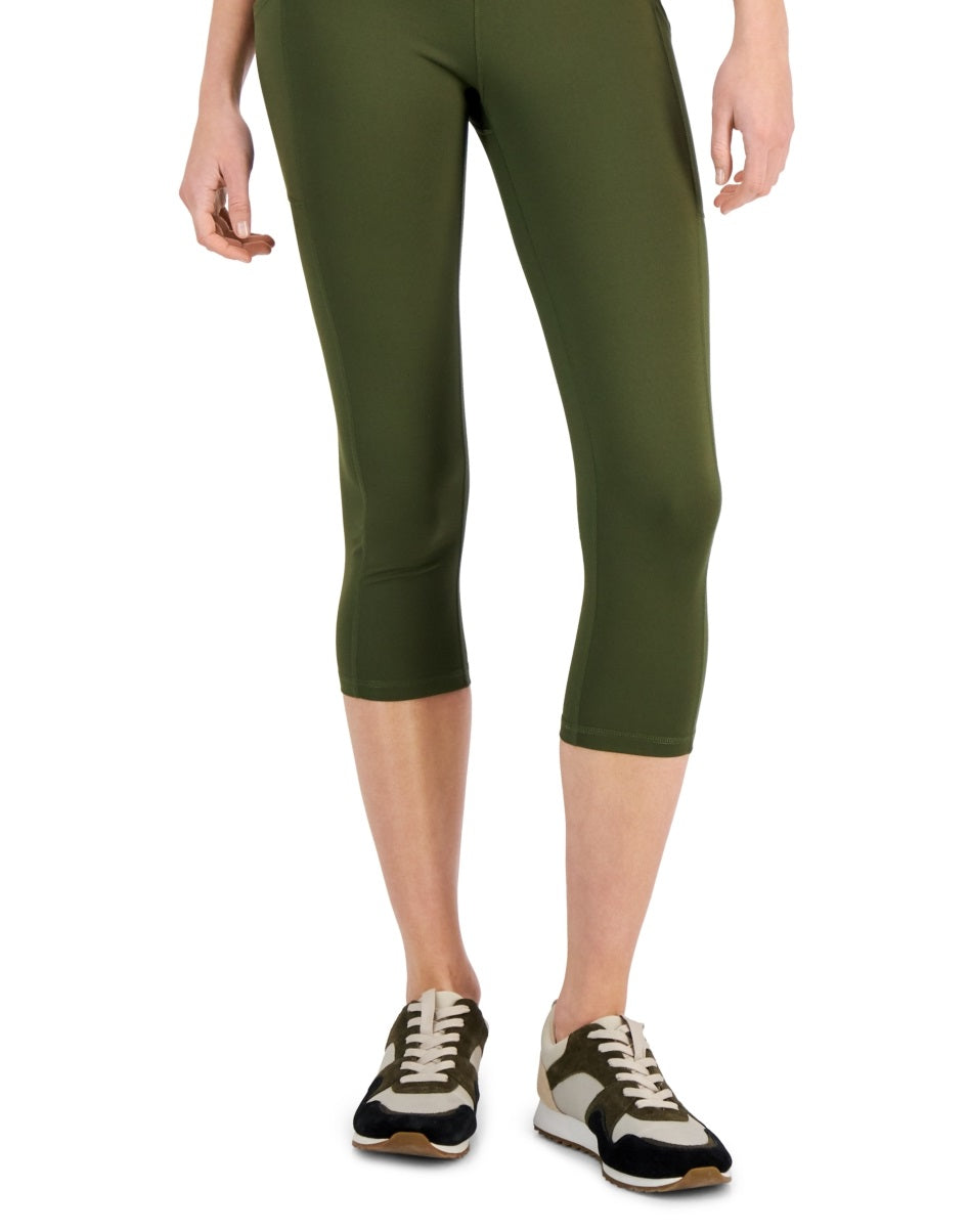ID Ideology Women's Compression High Rise Side Pocket Cropped Leggings Green Size Petite Medium