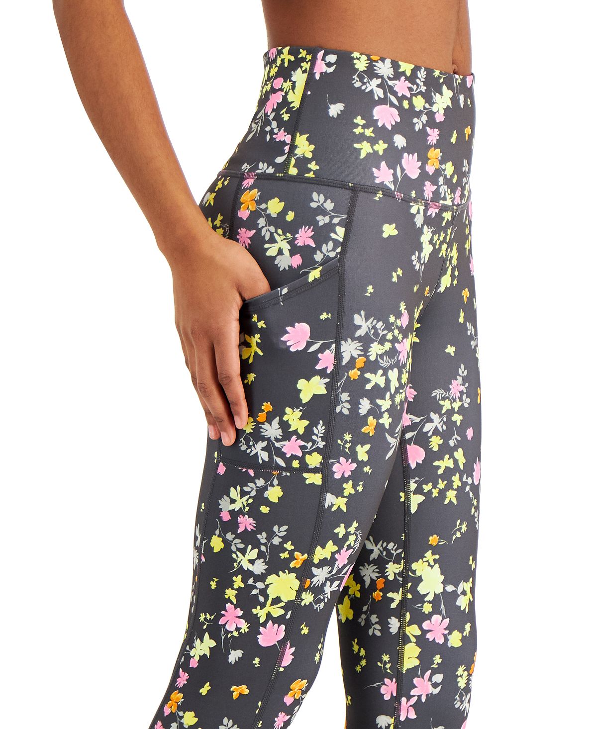 ID Ideology Women's Floral Print Cropped Leggings Gray Size Petite Small