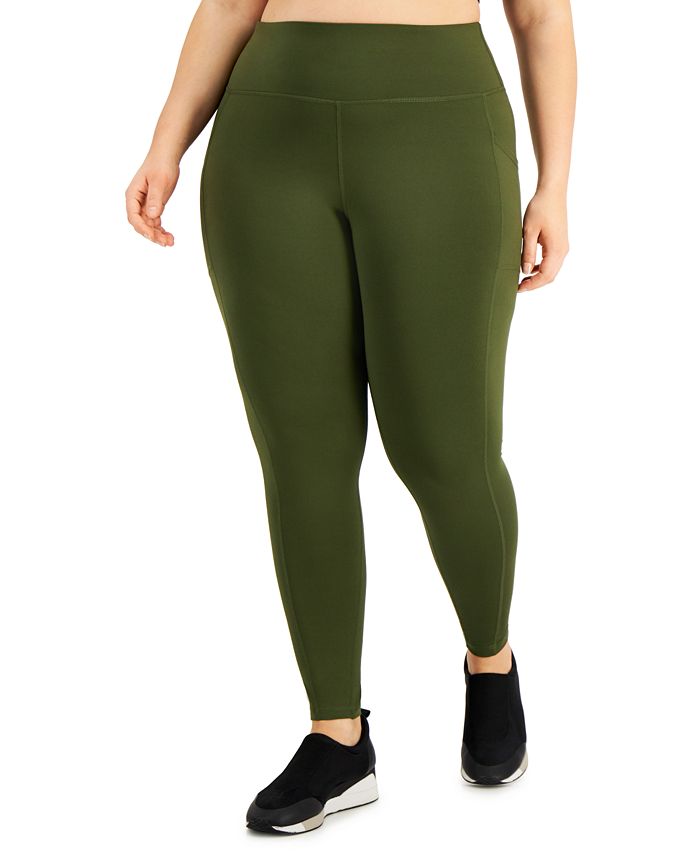 ID Ideology Women's Compression High Waist Side Pocket 7/8 Length Leggings Green Size 2X