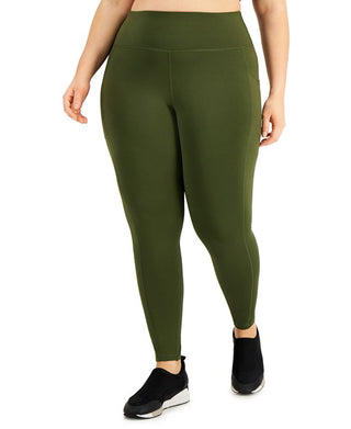 ID Ideology Women's Compression High Waist Side Pocket 7/8 Length Leggings Green Size 2X