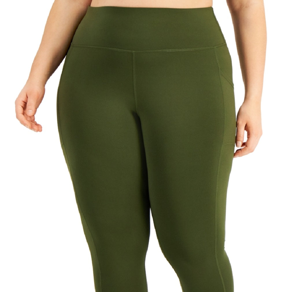 ID Ideology Women's Compression High Waist Side Pocket 7/8 Length Leggings Green Size 2X
