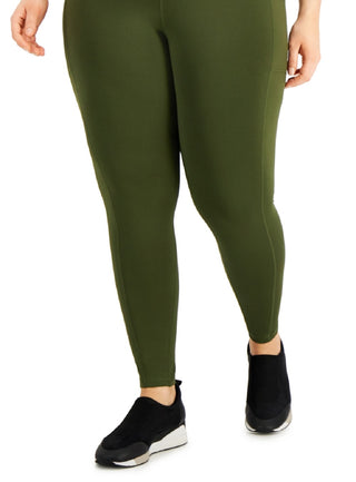 ID Ideology Women's Compression High Waist Side Pocket 7/8 Length Leggings Green Size 2X