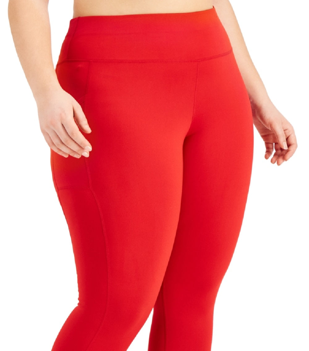 ID Ideology Women's Compression High Waist Side Pocket 7/8 Length Leggings Red