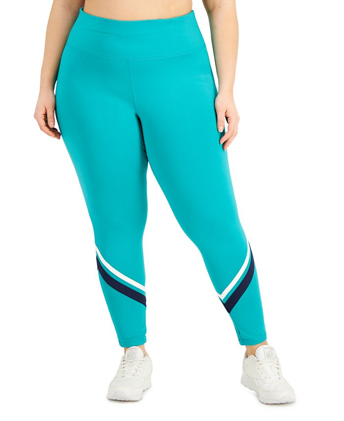 ID Ideology Women's Striped Side Pocket 7/8 Leggings Green Size 2X