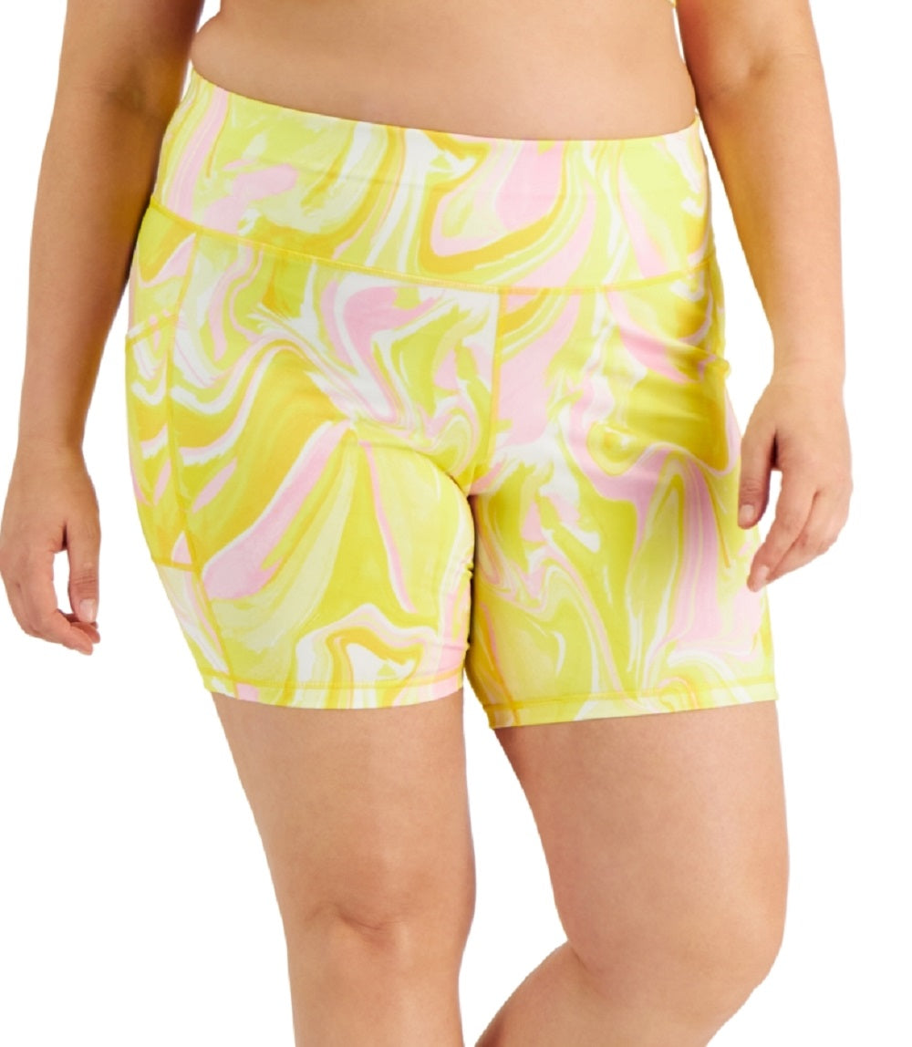 ID Ideology Women's Whirl Printed Bike Shorts Yellow Size 2X