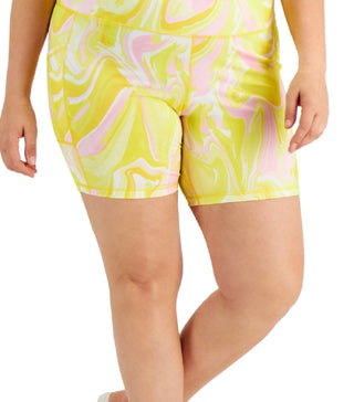 ID Ideology Women's Whirl Printed Bike Shorts Yellow Size 2X
