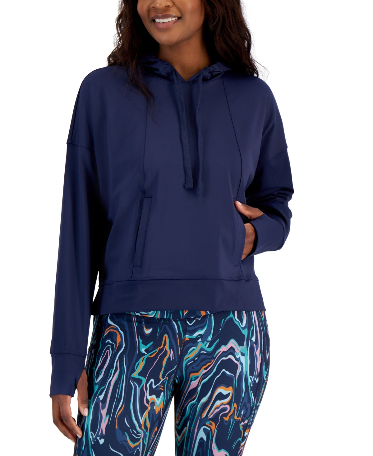 ID Ideology Women's Relaxed Solid Techy Hoodie Blue Size Medium