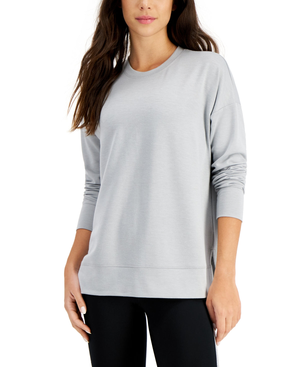 ID Ideology Women's Crewneck Slit Side Top Gray Size Large