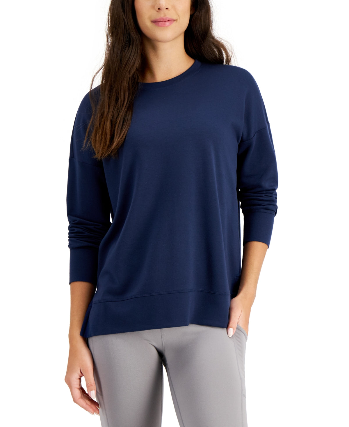 ID Ideology Women's Crewneck Slit Side Top Blue Size Medium