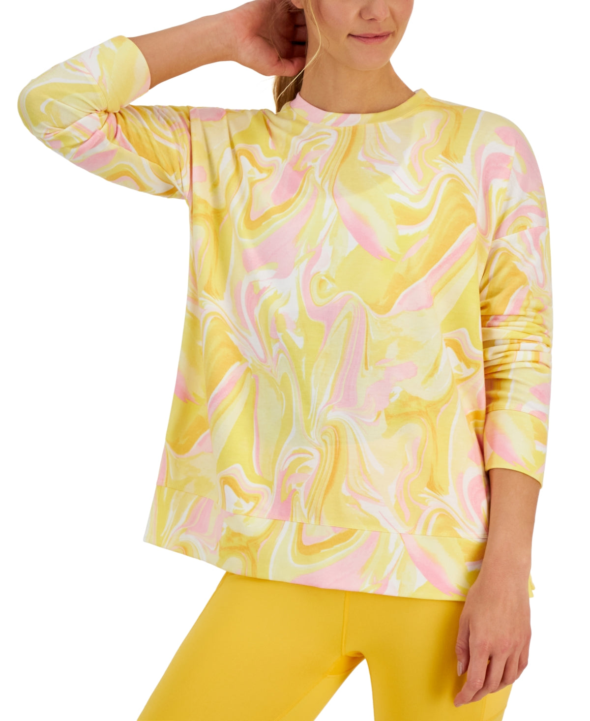 Id Ideology Women's Active Whirl-Print Crewneck Sweatshirt Yellow Size 2XL