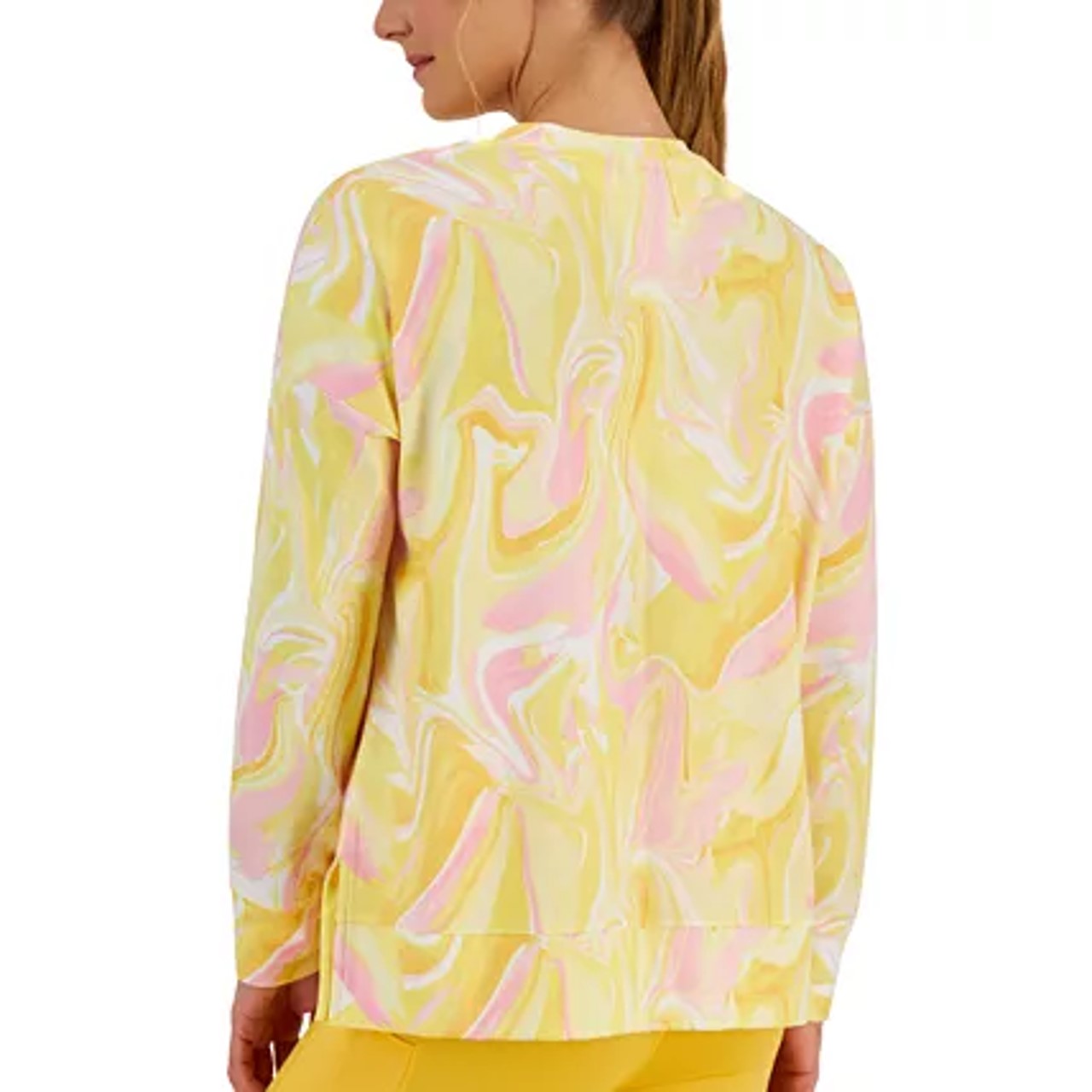 Id Ideology Women's Active Whirl-Print Crewneck Sweatshirt Yellow Size 2XL