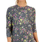 ID Ideology Women's Active Pansy Print Side Slit Relaxed Crewneck Sweatshirt Gray Size Small