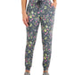 ID Ideology Women's Floral Print Pansy Slim Fit Drawstring Jogging Pants Grey Size Large
