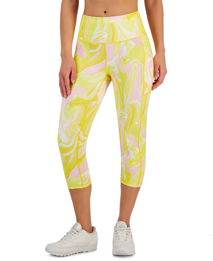 ID Ideology Women's Compression Side Pocket Cropped Leggings Yellow Size Small