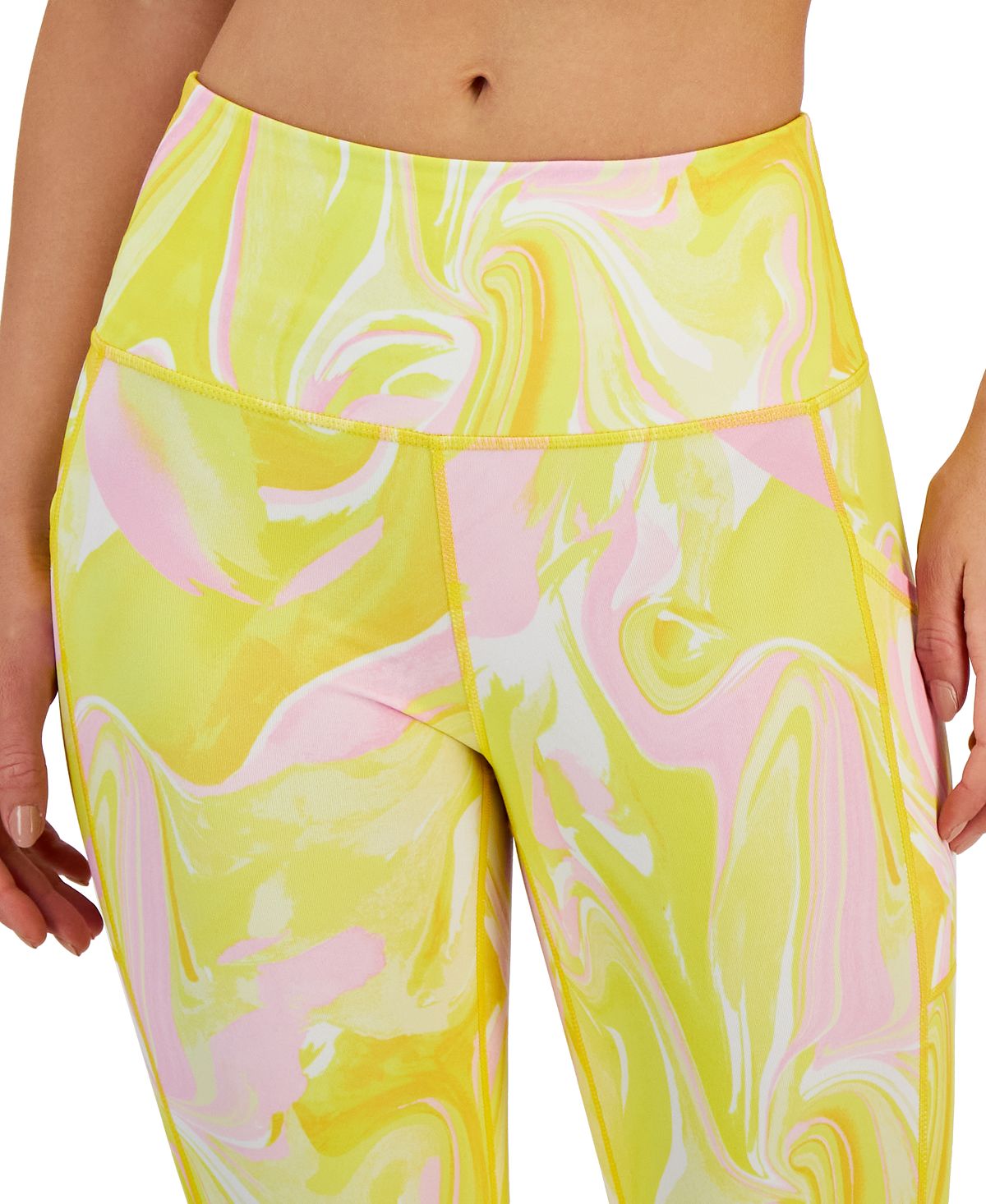 ID Ideology Women's Compression Side Pocket Cropped Leggings Yellow Size Small