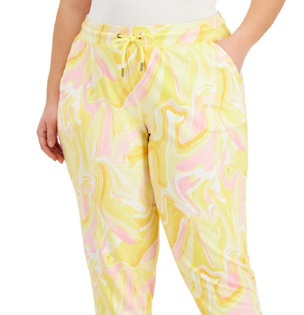 ID Ideology Women's Whirl Print Joggers Yellow Size 1X