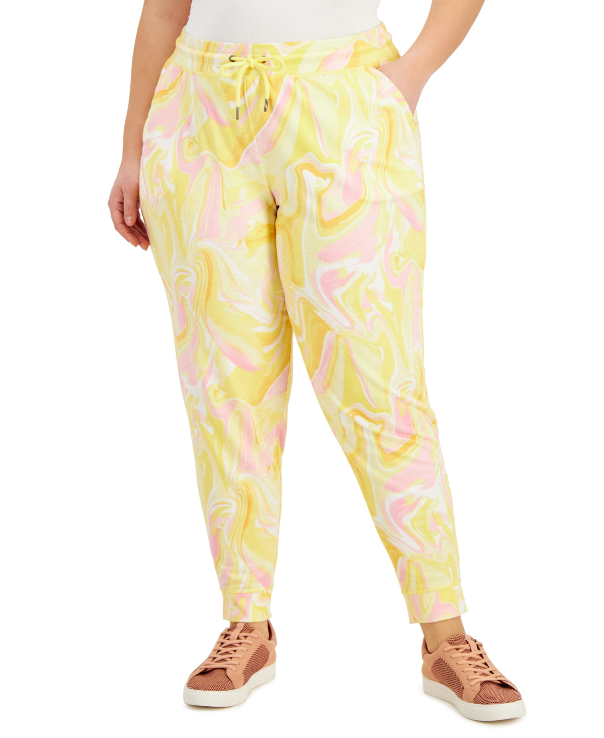 ID Ideology Women's Whirl Print Joggers Yellow Size 1X