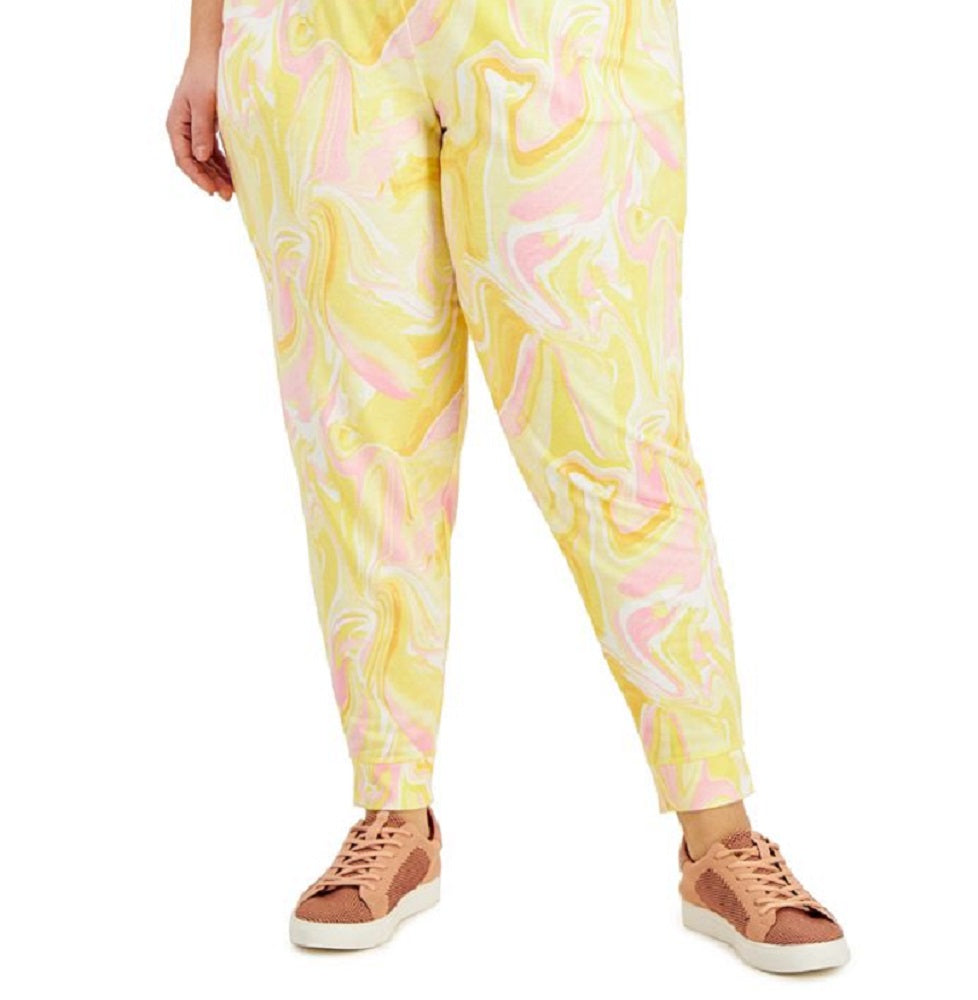 ID Ideology Women's Whirl Print Joggers Yellow Size 2X