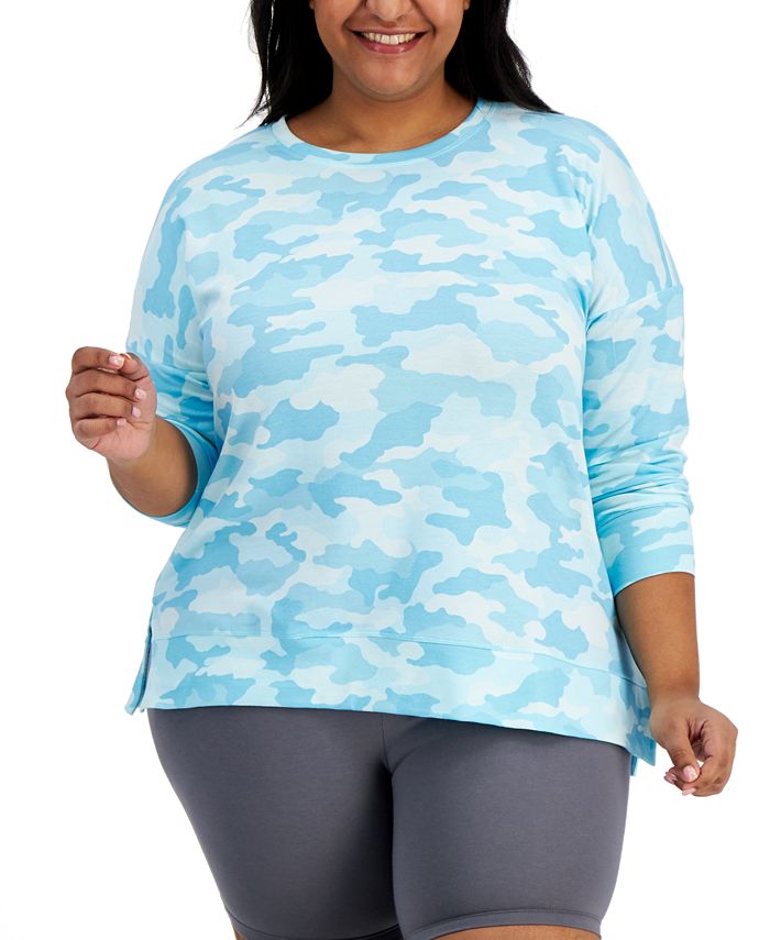 ID Ideology Women's Camouflage Print Sweatshirt Blue Size 1X