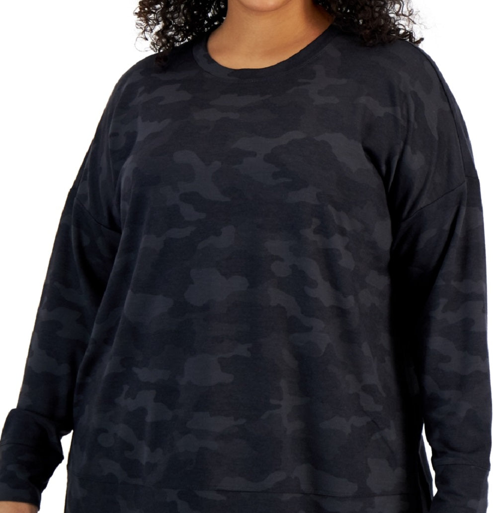 ID Ideology Women's Camouflage Print Sweatshirt Black Size 1X