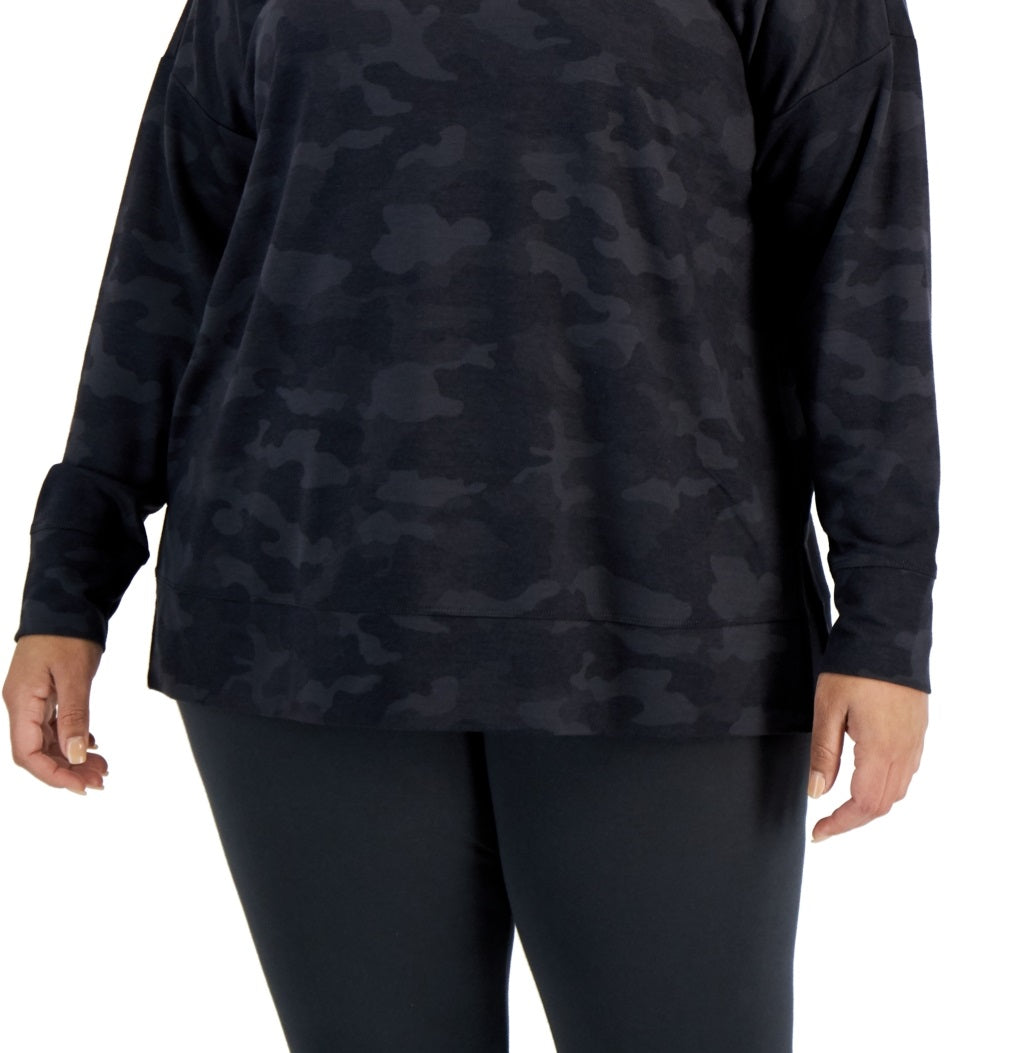 ID Ideology Women's Camouflage Print Sweatshirt Black Size 1X