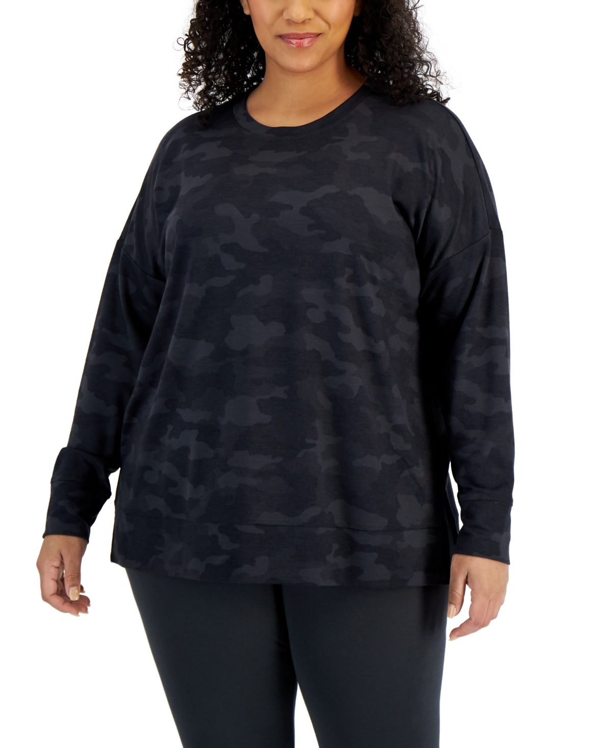 ID Ideology Women's Camouflage Print Sweatshirt Black Size 2X