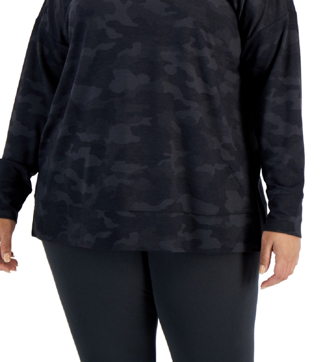 ID Ideology Women's Camouflage Print Sweatshirt Black Size 2X