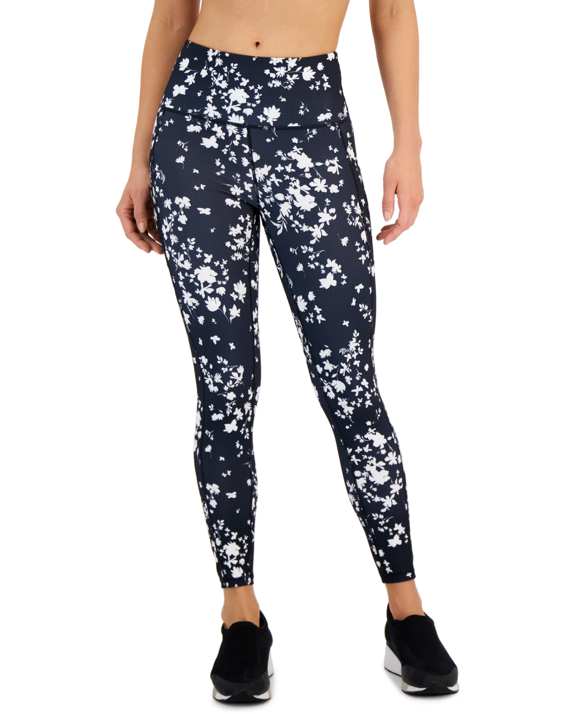 ID Ideology Women's Compression Floral Print Side Pocket 7/8 Leggings Gray