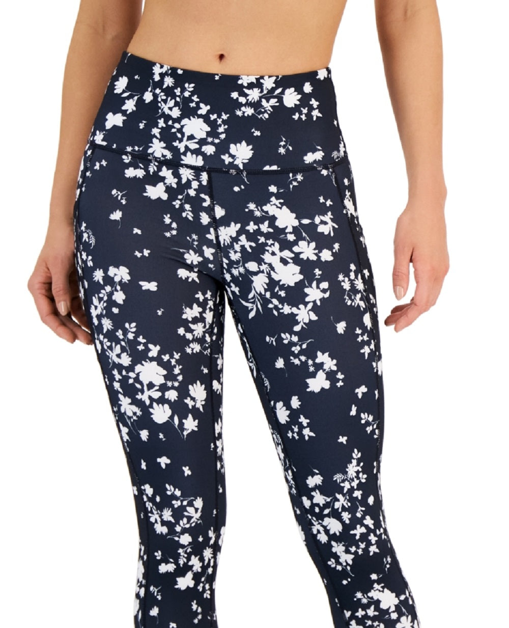 ID Ideology Women's Compression Floral Print Side Pocket 7/8 Leggings Gray