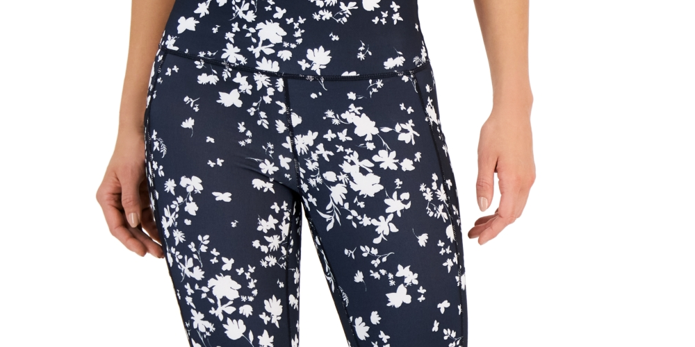 ID Ideology Women's Compression Floral Print Side Pocket Leggings Blue Size 7-8