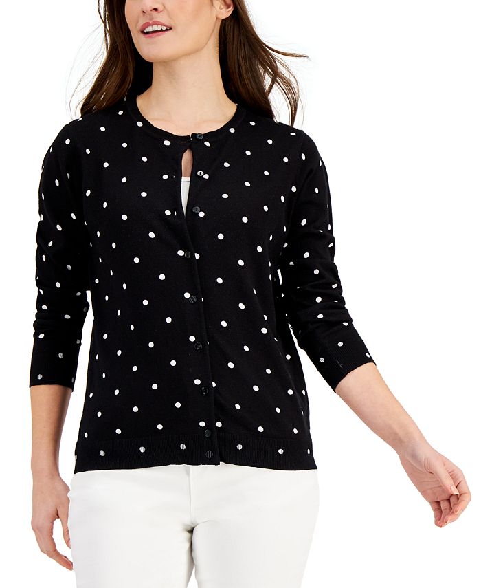 Karen Scott Women's Petite Simple Dot Cardigan Black Size Petite P