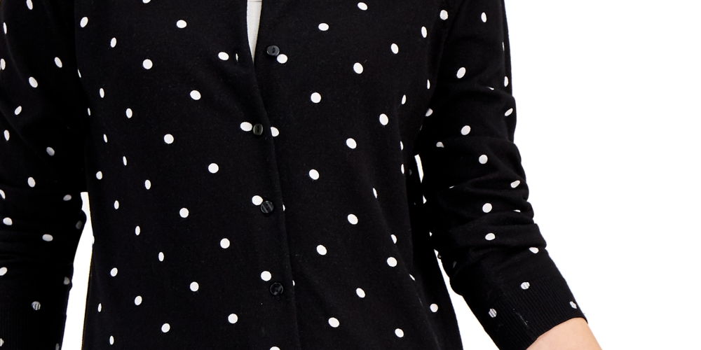 Karen Scott Women's Petite Simple Dot Cardigan Black Size Petite P