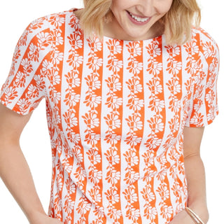 Charter Club Women's Cotton Printed Boat Neck Top Orange Size Medium
