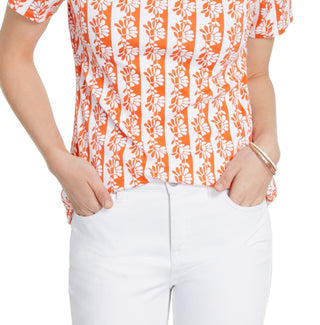 Charter Club Women's Cotton Printed Boat Neck Top Orange Size Medium