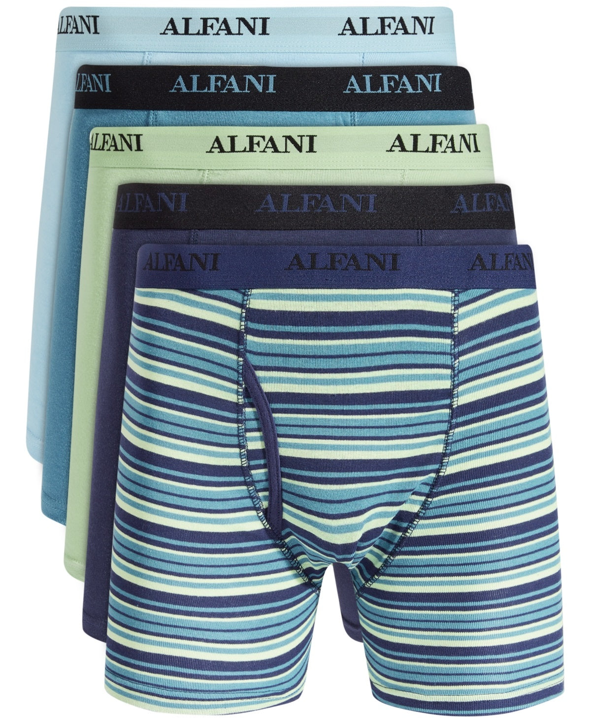Alfani Men's 5 Pk Stripe & Solid Boxer Briefs Blue Size Small