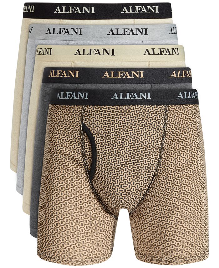 Alfani Men's 5 Pk Tile & Solid Boxer Briefs Brown Size Small