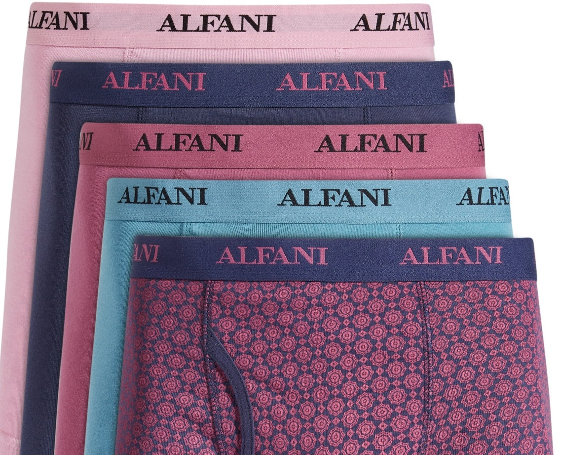 Alfani Men's 5 Pk Medallion & Solid Boxer Briefs Purple Size Small