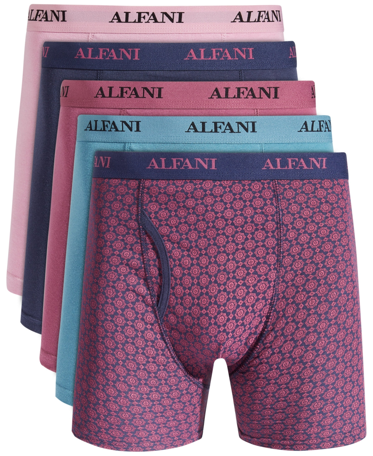 Alfani Men's 5 Pk Medallion & Solid Boxer Briefs Purple Size Small