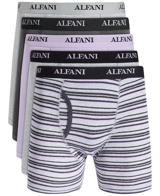 Alfani Men's 5 Pk Stripe & Solid Boxer Briefs Gray Size Small