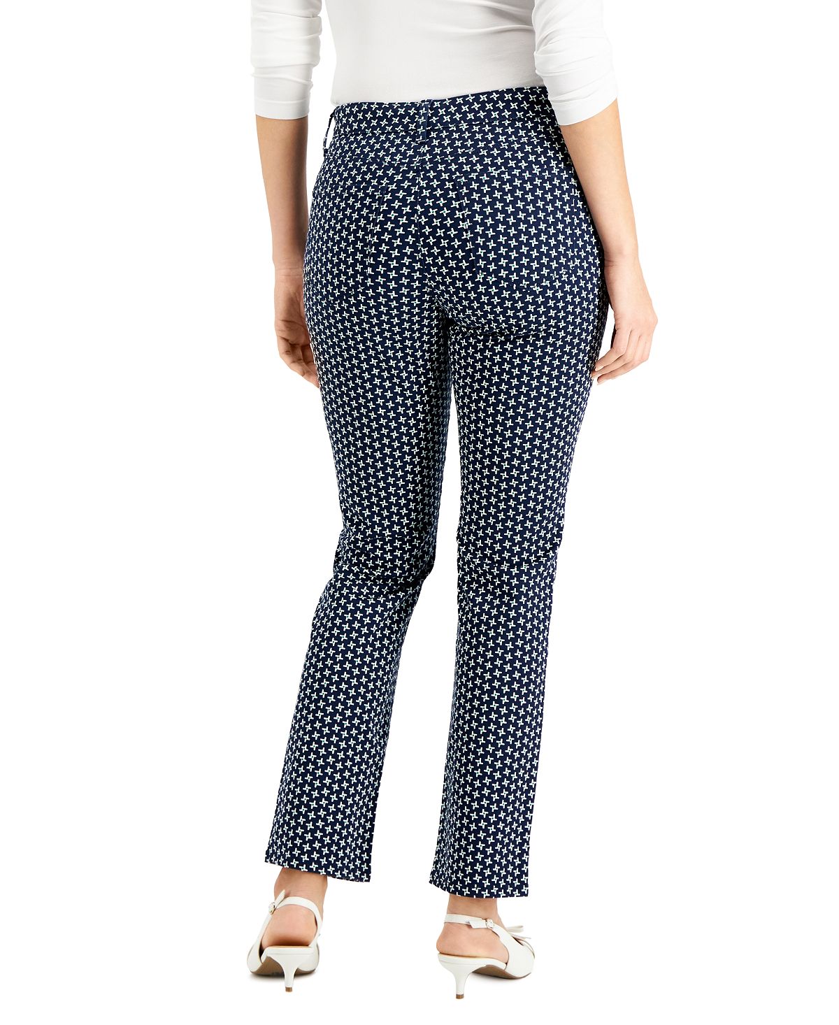 Charter Club Women's Lexington Geo Print Straight Leg Jeans Blue Size 14