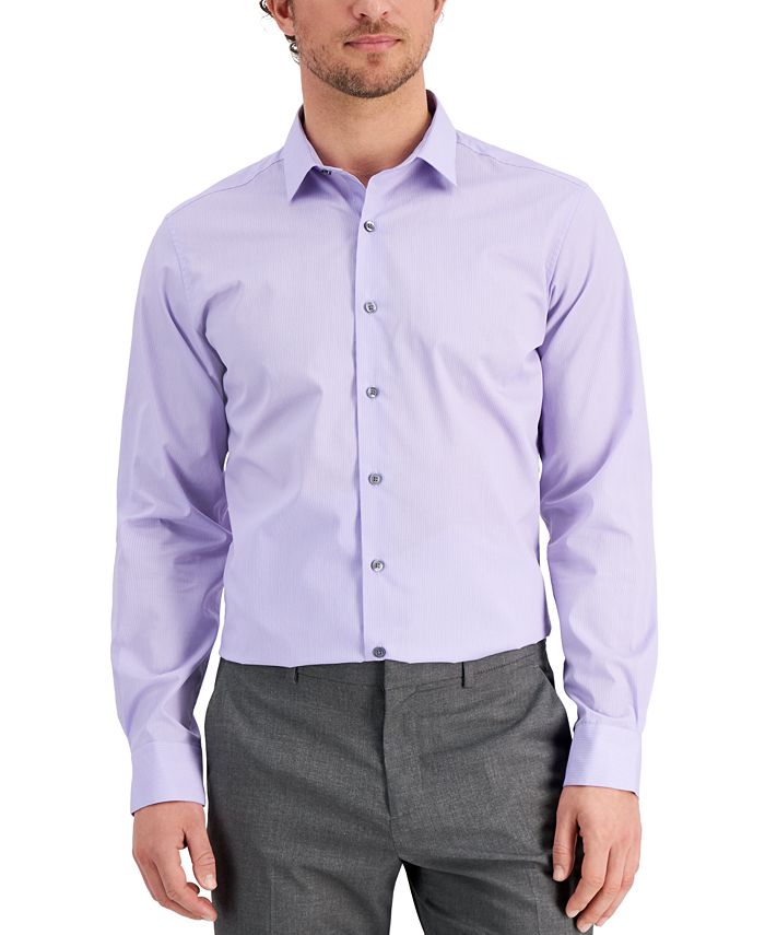 Alfani Men's Slim Fit Stripe Dress Shirt Purple Size XX-Large