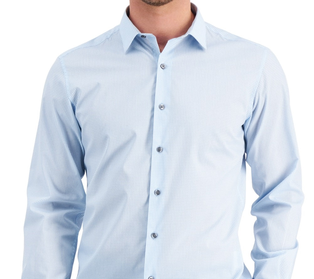 Alfani Men's Slim Fit Houndstooth Dress Shirt Blue