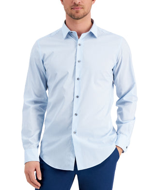 Alfani Men's Slim Fit Houndstooth Dress Shirt Blue