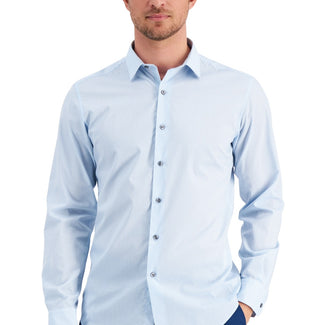 Alfani Men's Slim Fit Houndstooth Dress Shirt Blue