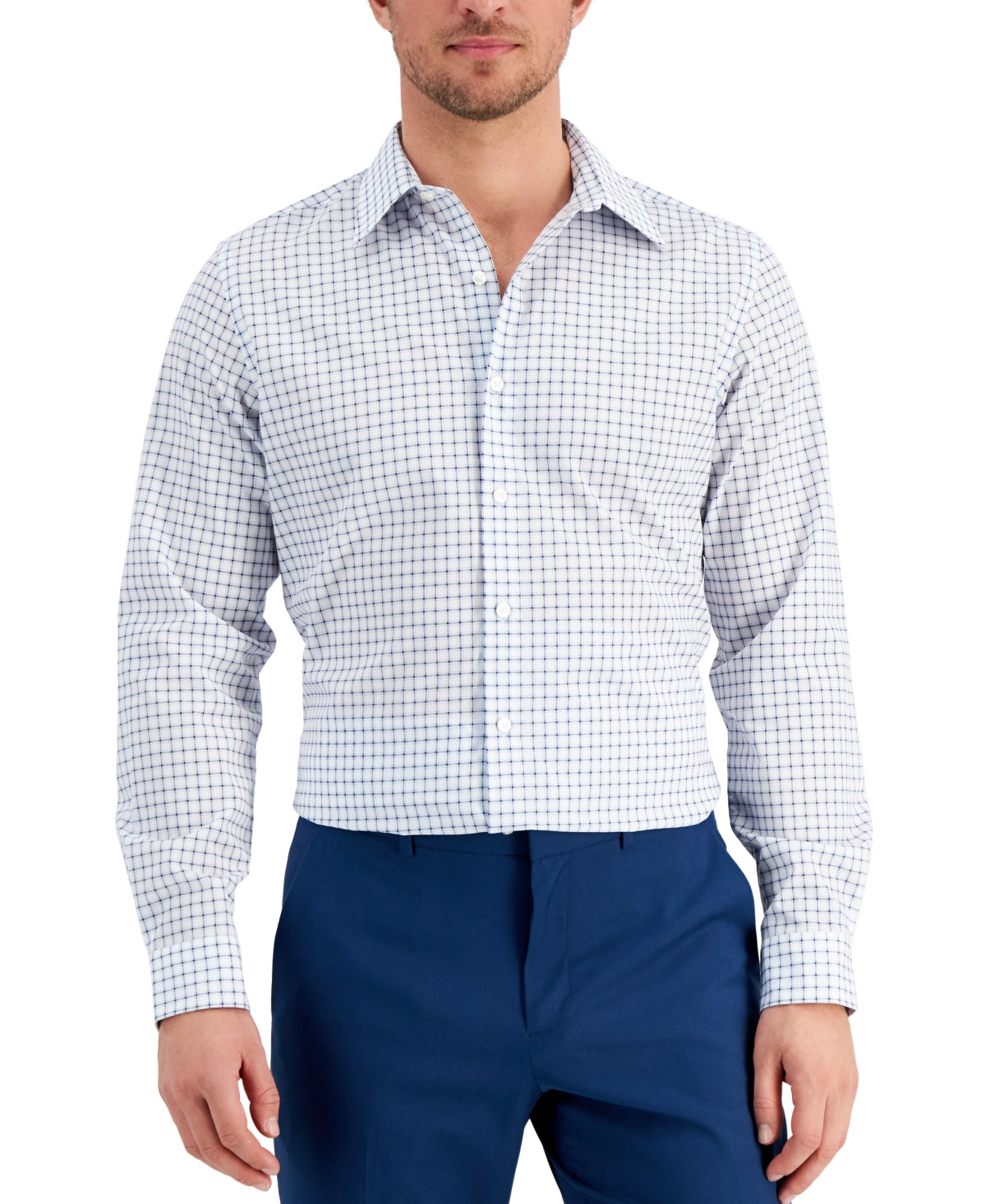 Club Room Men's Slim Fit Deco Check Dress Shirt Blue Size Medium