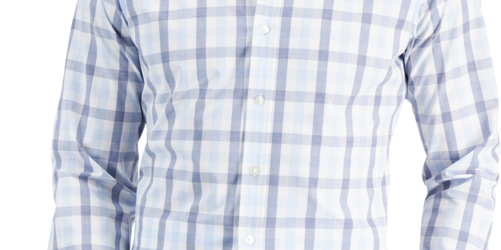 Club Room Men's Slim Fit 4 Way Stretch Gingham Dress Shirt Blue Size Small