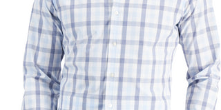 Club Room Men's Slim Fit 4 Way Stretch Gingham Dress Shirt Blue Size Small