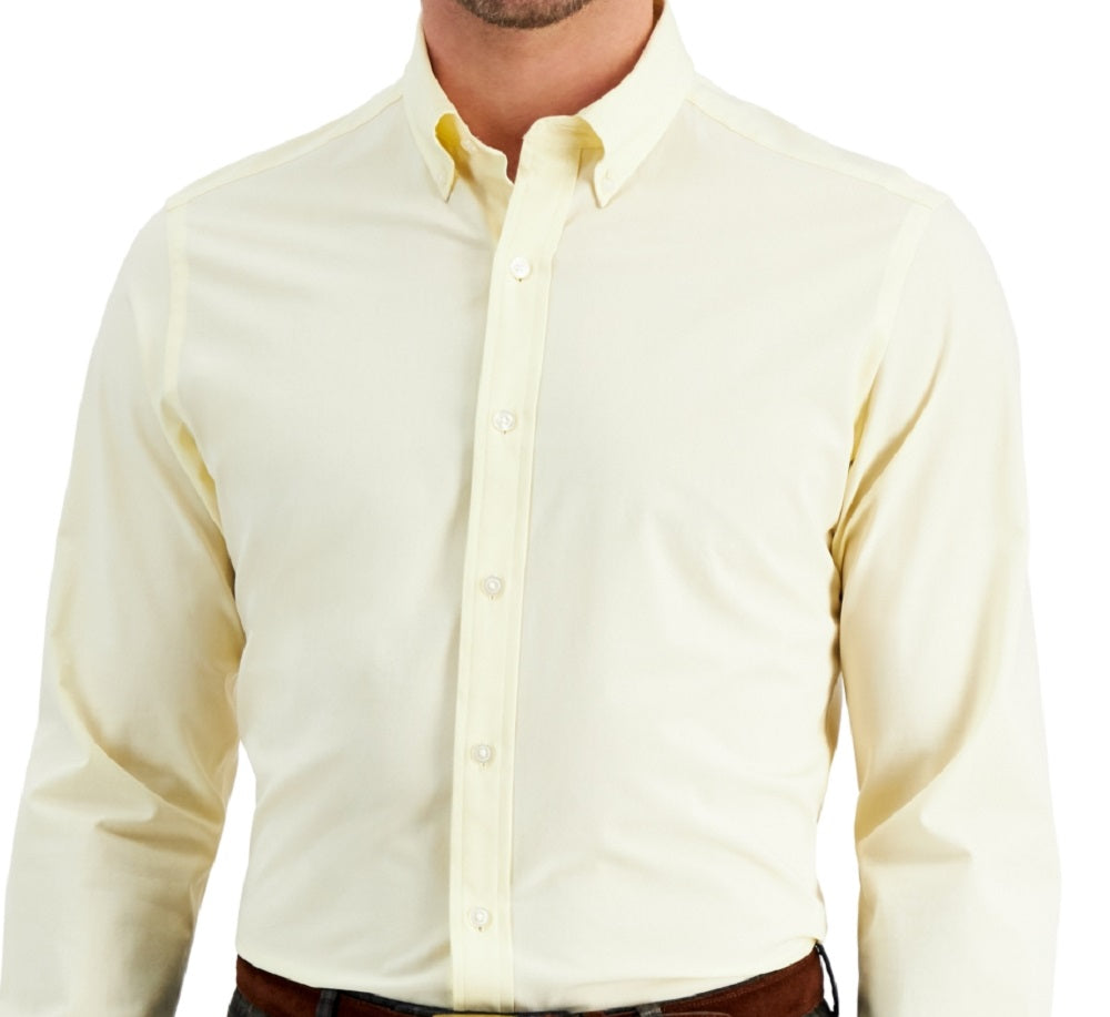 Club Room Men's Slim Fit 4 Way Stretch Solid Dress Shirt Yellow Size X Large